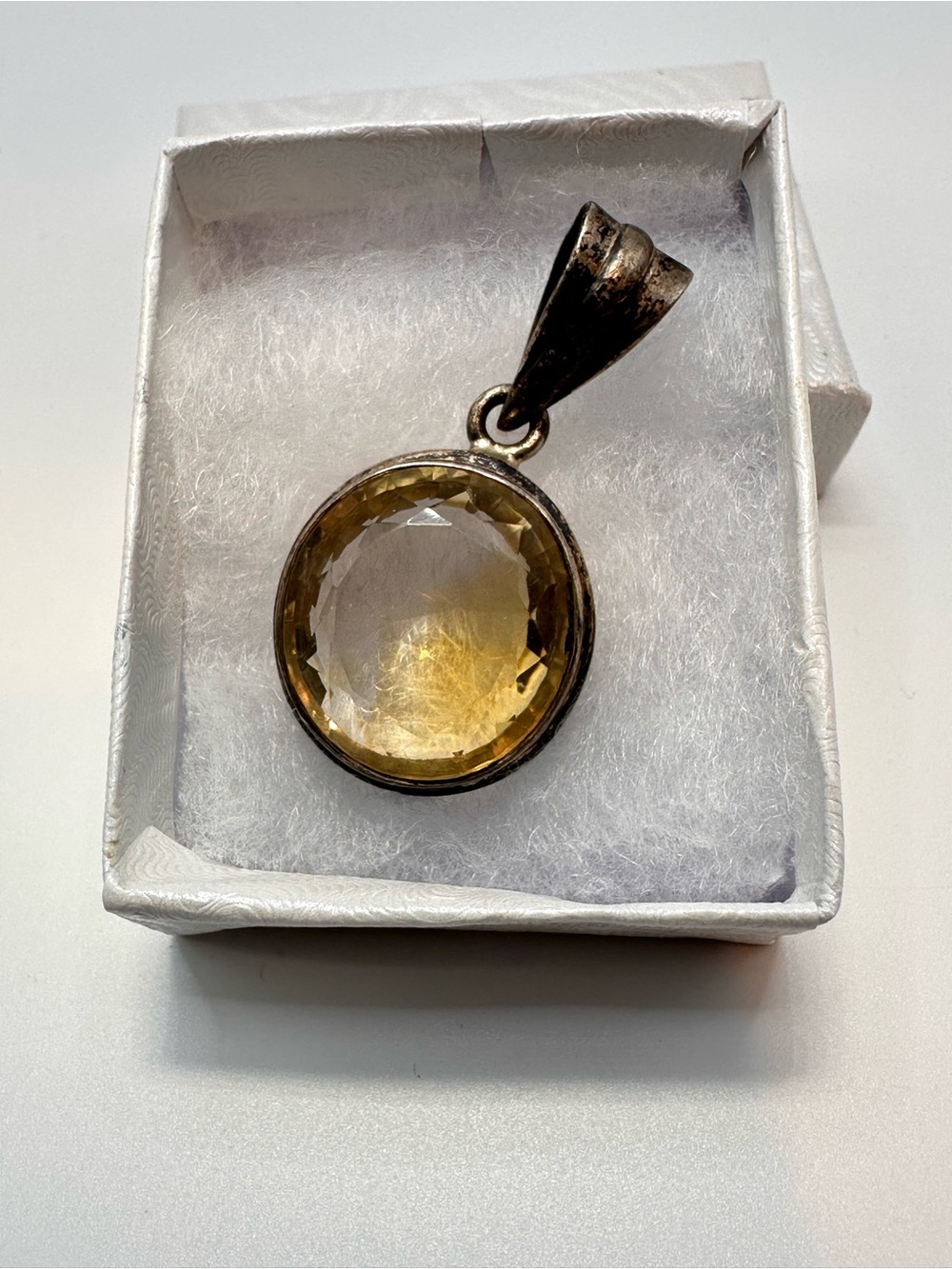 Sterling Silver Faceted Citrine Pendant Golden Glow Statement Gemstone Vintage